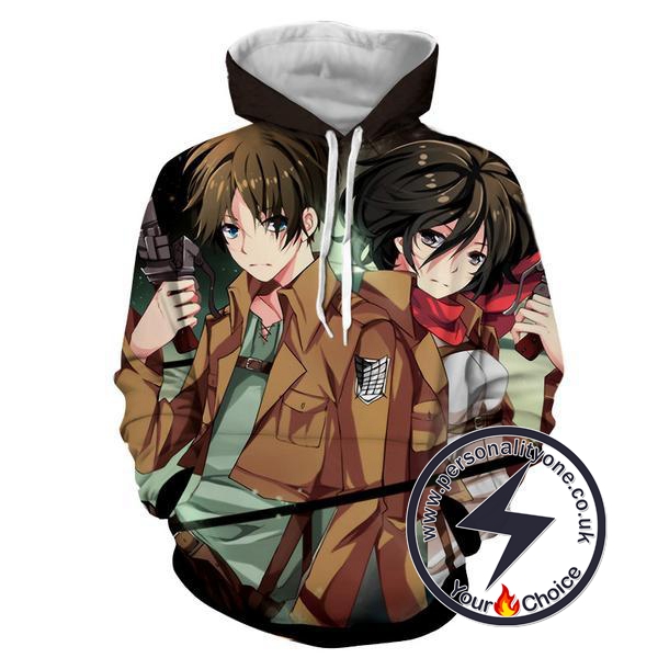 Attack On Titan - Eren Yeager & Mikasa 3D - Attack On Titan Hoodies